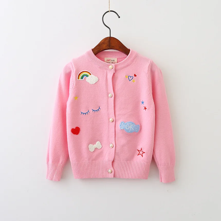 2017 Fall Winter New Baby Girl Pearl Cute Cartoon Button Sweater