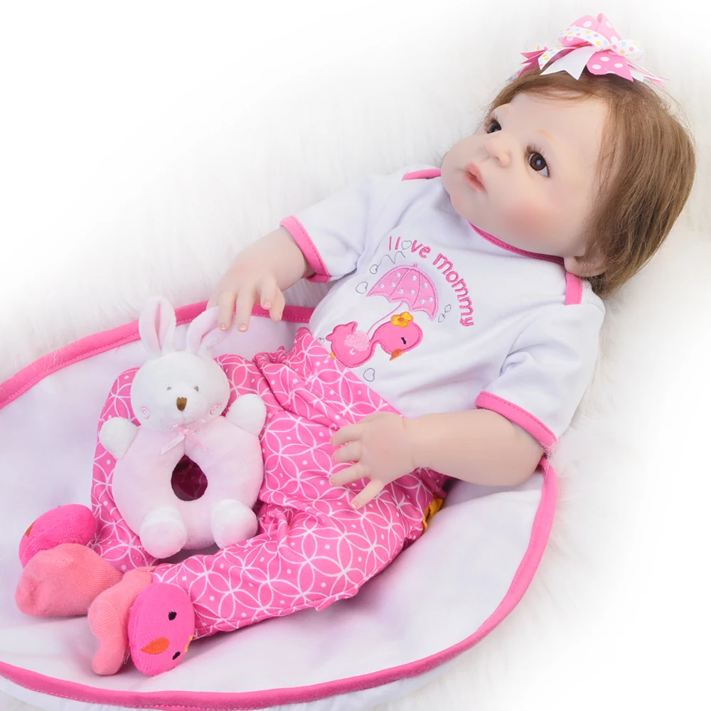 

2018 New Design Reborn Dolls 23 Inch Full Silicone 57 cm Newborn Doll Lifelike Baby Toy Girl With Fiber Hair Kid Birthday Gift
