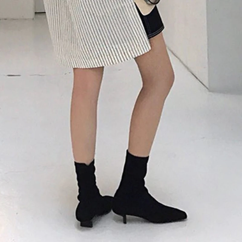 sock ankle boots mid heel