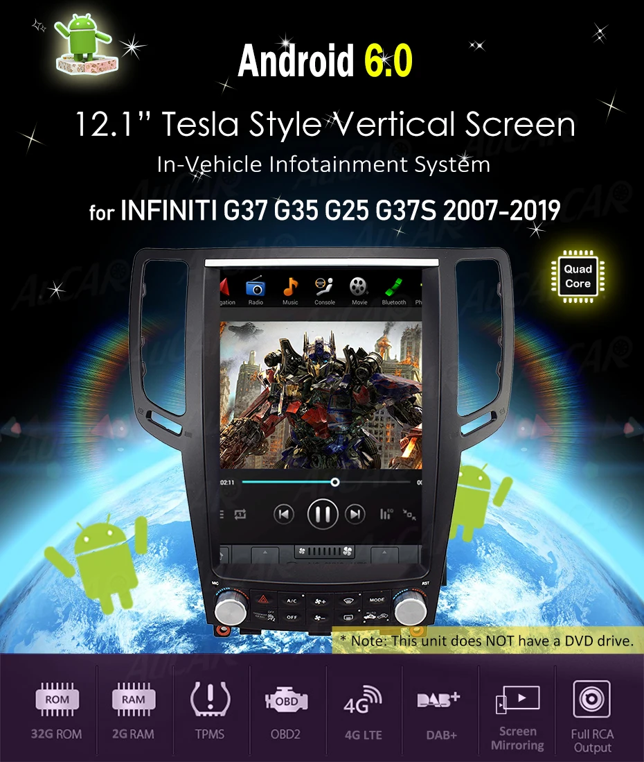 Sale AuCar Tesla 2 DIN Android 8.1 12.1"l screen car radio GPS navigation for Infiniti G37 G35 G25 G37S car multimedia stereo player 6