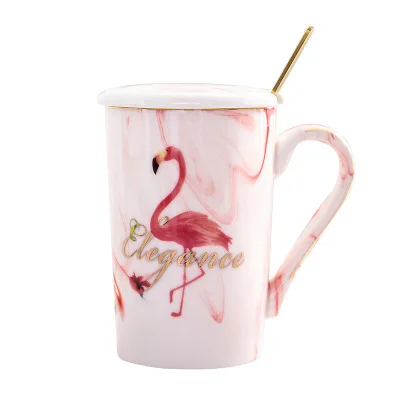 

Nordic Wind Net Red Flamingo Marbled Ceramic Cup Cute Business Office Coffee Flower Tea Cup