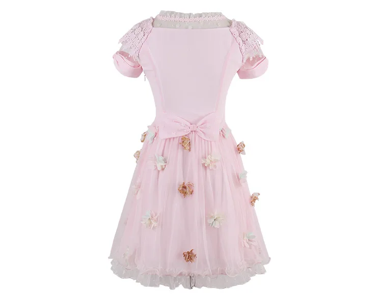 Яркое летнее милое розовое кружевное платье с бантом и цветочной вышивкой, женские сексуальные пляжные платья C22AB7070
