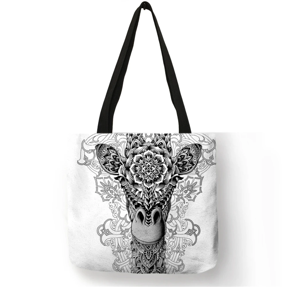 

Simple Design Feminin Sac A Main HandBag Animal Painting Elephant Owl Eco Linen Shoulder Bags Foldable Reusable Bag for Women