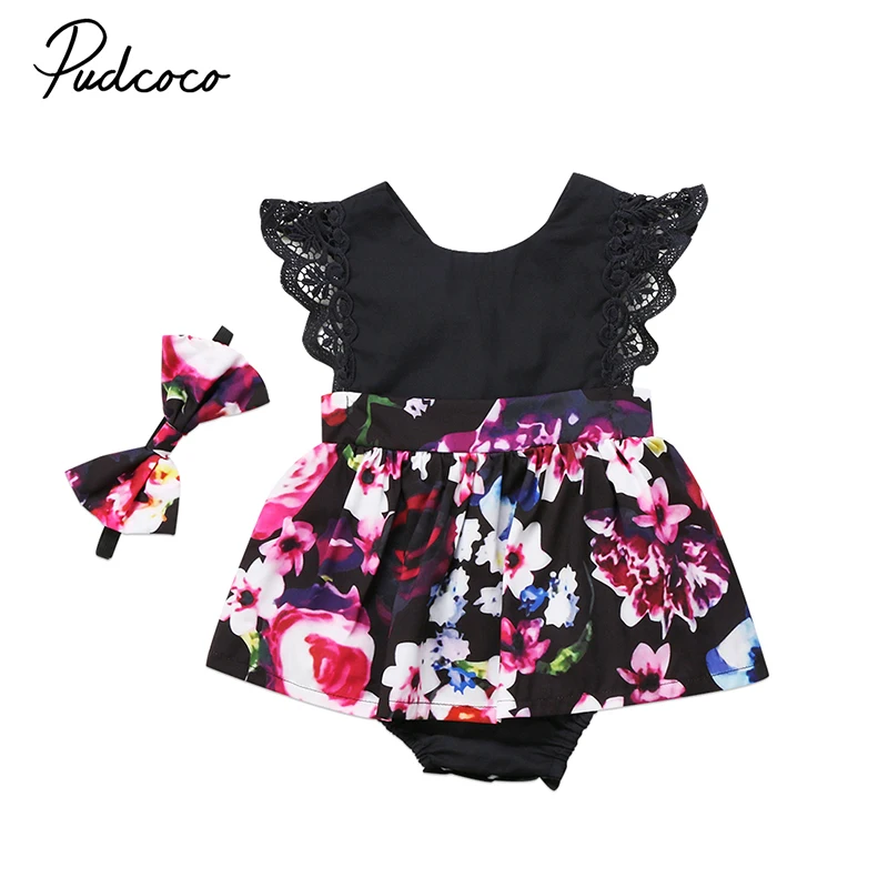 

Cute Newborn Toddler Kids Girls Floral Clothes Sister Match Tutu Skirted Romper Lace Dress Headband 2PCS Family Matching Clothes