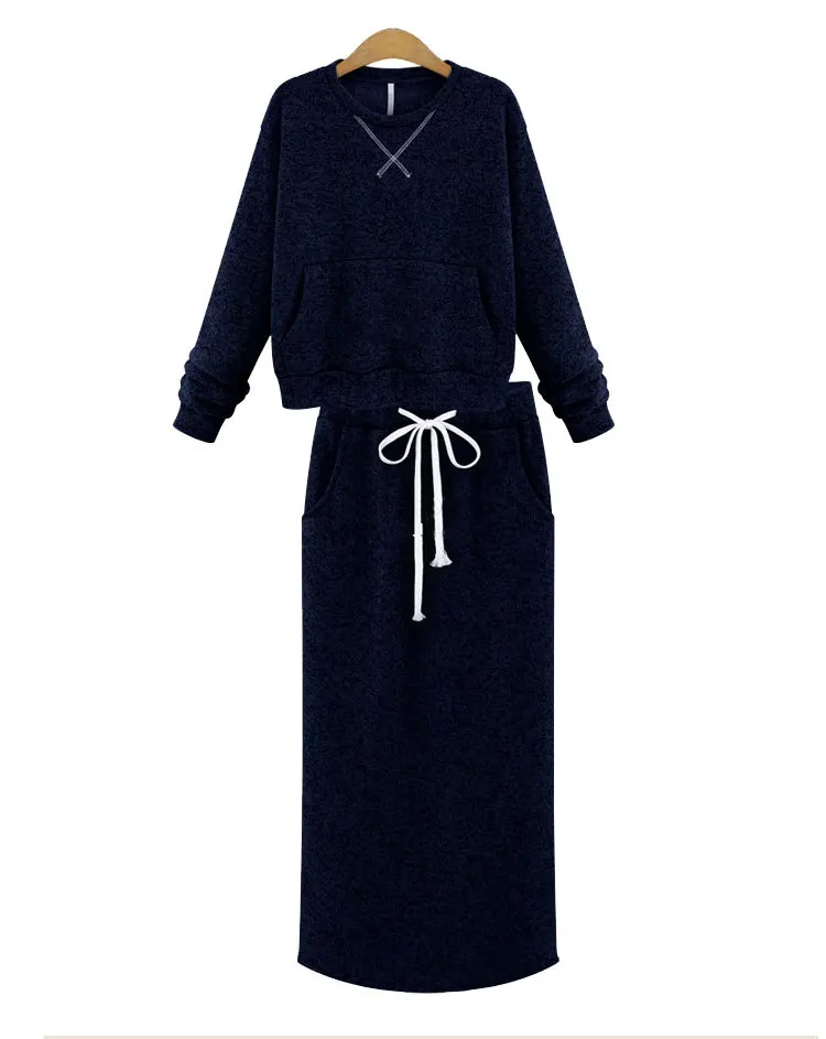 Najtaniej Damski zestaw dwuczęściowy ciepłe, kaszmirowe bluzy topy kieszenie Casual spódnica długości łydki Lace Up Maxi sukienki eleganckie garnitury odzież damska