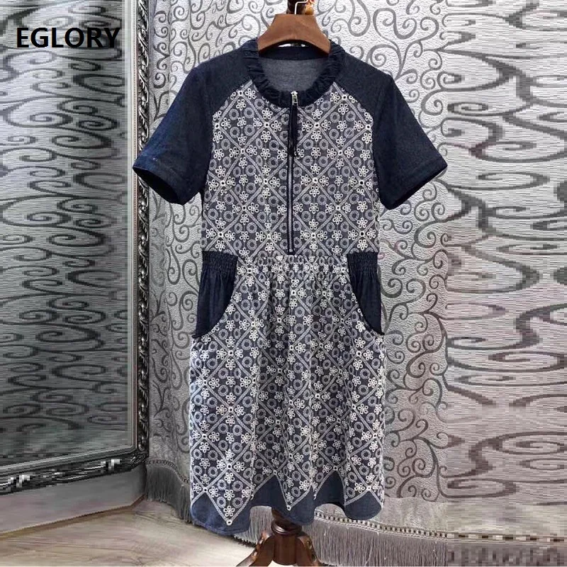 High Quality Denim Dress 2019 Spring Summer Casual Vintage Dress Women O-Neck Tunic Embroidery Short Sleeve Jeans Dress Ladies High Quality Denim Dress 2019 Spring Summer Casual Vintage Dress Women O-Neck Tunic Embroidery Short Sleeve Jeans Dress Ladies