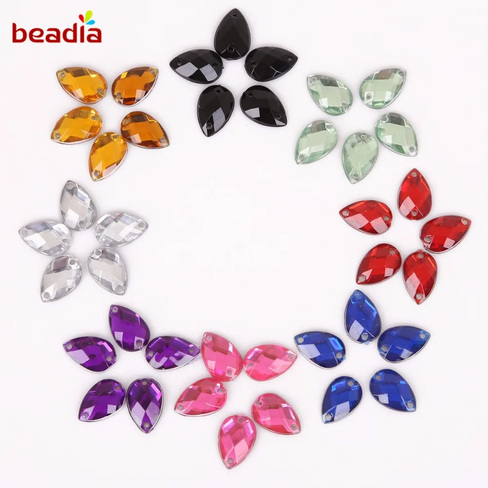 

New 8*13mm 100Pcs 10 Colors Crystal DR shape Rhinestones 2 Holes Flatback Acrylic Rhinestone For Dress Clothes Jewelry Sewing