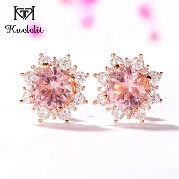 

Kuololit Morganite Gemstone Stud Earrings for Women Solid 925 Sterling Silver Rose Gold Earring Pink Stone Earrings Fine Jewelry