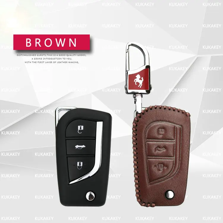 KUKAKEY кожаный чехол для автомобильных ключей, чехол-обманка для Toyota Yaris Reiz Carola Rav4 Camry Highlander Prado Hilux Vitz чехол для хранения держатель - Название цвета: 3Key Brown
