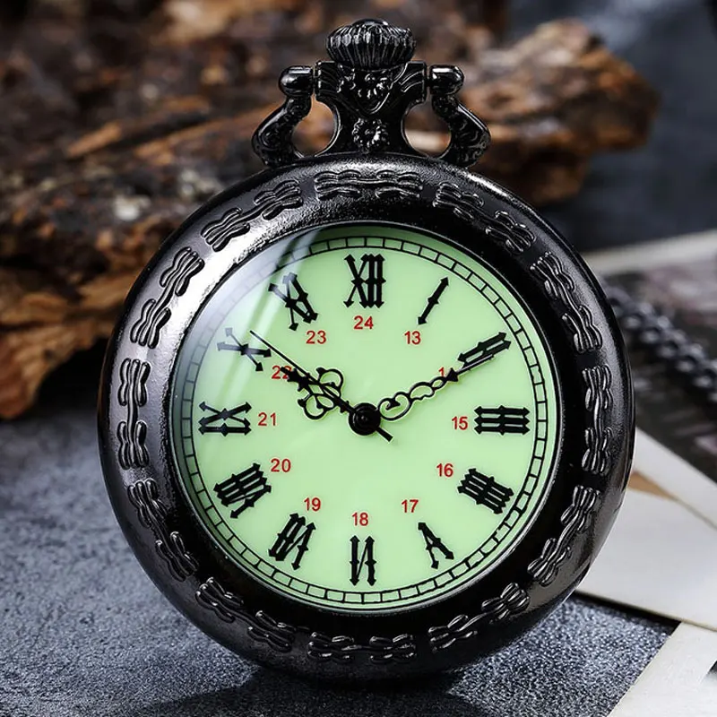

Steampunk Roman Numerals Quartz Pocket Watch Vintage Fob Clock Witch Chain Necklace Pendants Clock Gold Black Gift For Women Men