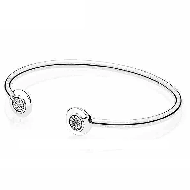 

Authentic 925 Sterling Silver Bangle Signature With Crystal Open Bracelet Bangle Fit Women Bead Charm DIY Pandora Jewelry