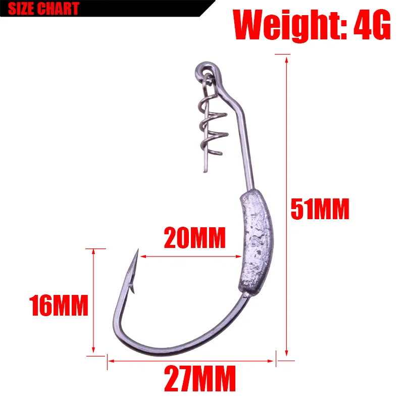 5 шт./лот пружинный замок, крючок, карбоновая сталь, кривошипное приспособление, свинцовая крючком Мягкая приманка, рыболовные снасти, аксессуары, размер 3g 3,5g 4g 6,5g 8,5g