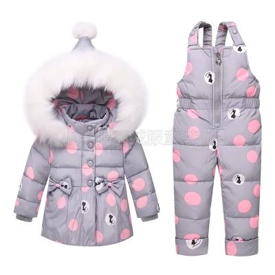 Комплекты одежды для новорожденных девочек теплая белая куртка-пуховик с капюшоном и штаны водонепроницаемый Зимний комбинезон Теплая детская одежда - Цвет: Light gray