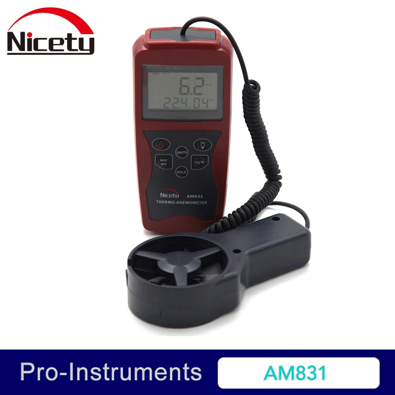 Nicety AM831 ЖК Ручной цифровой анемометр измеритель скорости ветра и измерения температуры с лопастным датчиком Подсветка GR