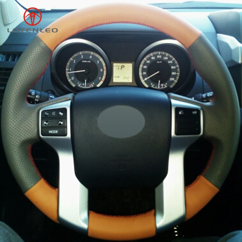 LQTENLEO Black Orange Genuine Leather DIY Car Steering Wheel Cover for