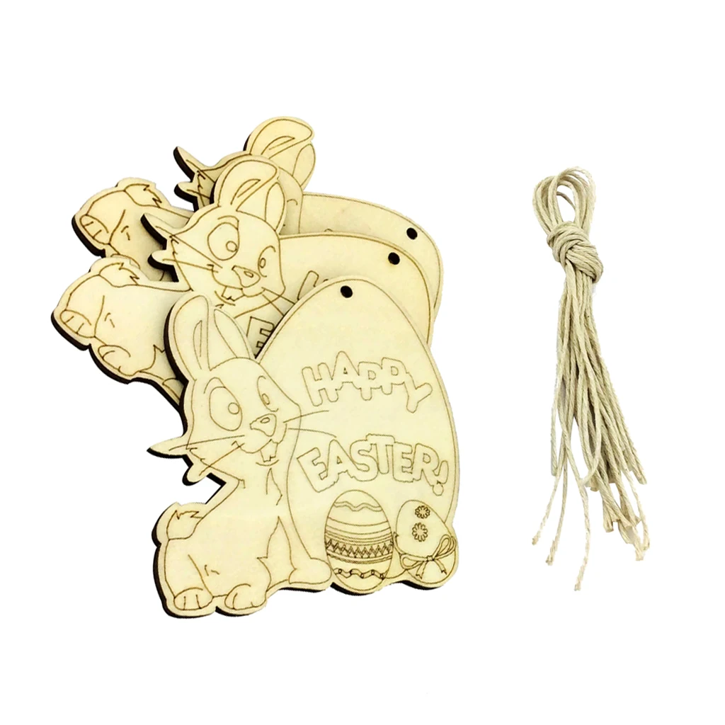 New 10pcs Happy Easter Wood Shape Tag Egg Rabbit Hanging DIY Craft Embellishment Christmas Wedding Party Favor Home Decor Gift