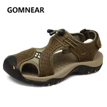 GOMNEAR Лидер продаж Для мужчин летом прохладно сандалии Нескользящие Высокое качество кожа Топ защиты Нескользящие пляжные сандалии для Для мужчин