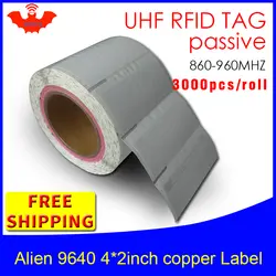 UHF RFID наклейка Alien 9662 EPC6C для печати медные наклейки 860-960MHZ Higgs3 3000 шт Бесплатная доставка клей пассивный RFID этикетка