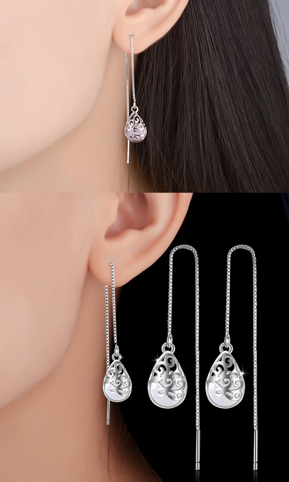 Chic Women Crystal Cube Pendant Earrings Long Tassel Ear Drop Jewelry Ornament