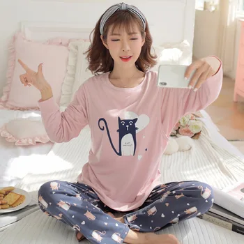 

2pcs/set Women Maternity Tops+Pants Long Sleeves Cartoon Pattern Print Round Neck S7JN