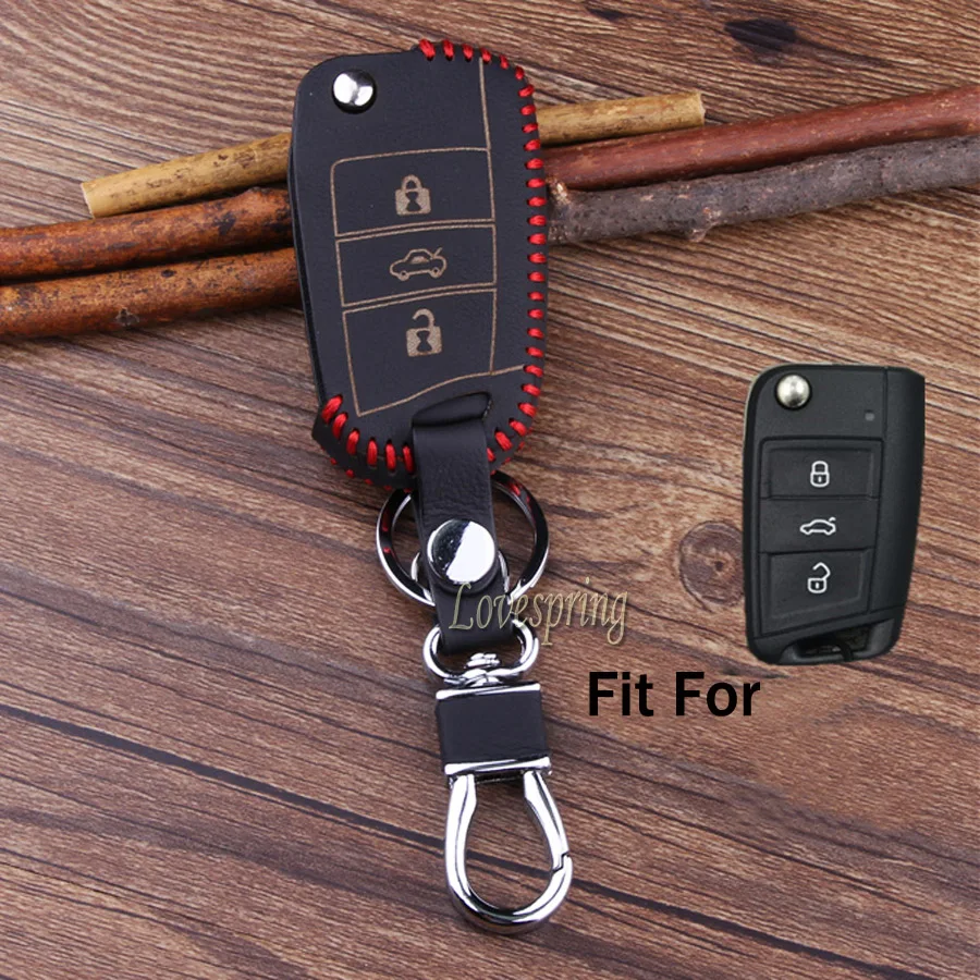 Leather Car Flip Key Case Cover Remote Skin Jacket For Volkswagen VW