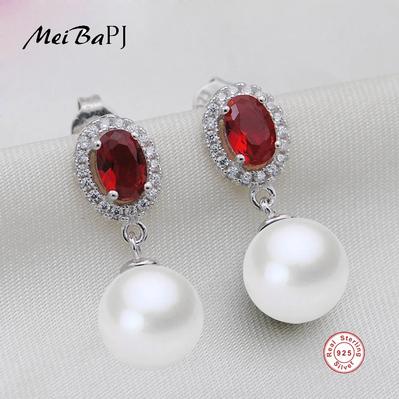 

[MeiBaPJ]High-quality Colour Zircon Natural Freshwater Pearl Drop Earrings Real 925 Sterling Silver Fashion Earrings for Women