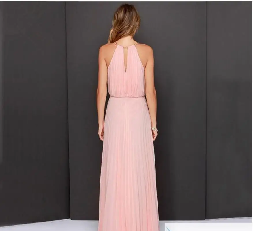 U-SWEAR розовое однотонное женское шифоновое платье длинное летнее макси элегантное с круглым вырезом без рукавов для пляжной вечеринки vestidos de fiesta