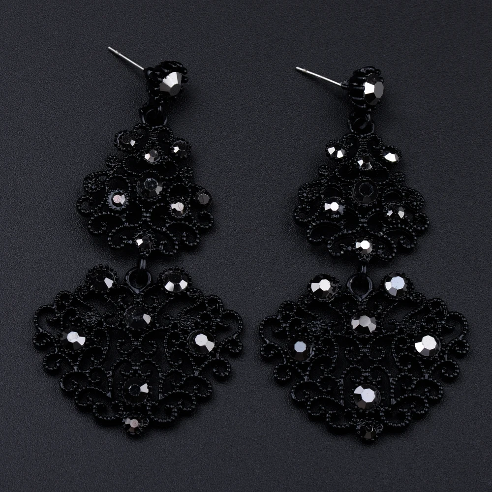 EC295 Baroque Luxury Dangle Drop Chandelier Black CZ