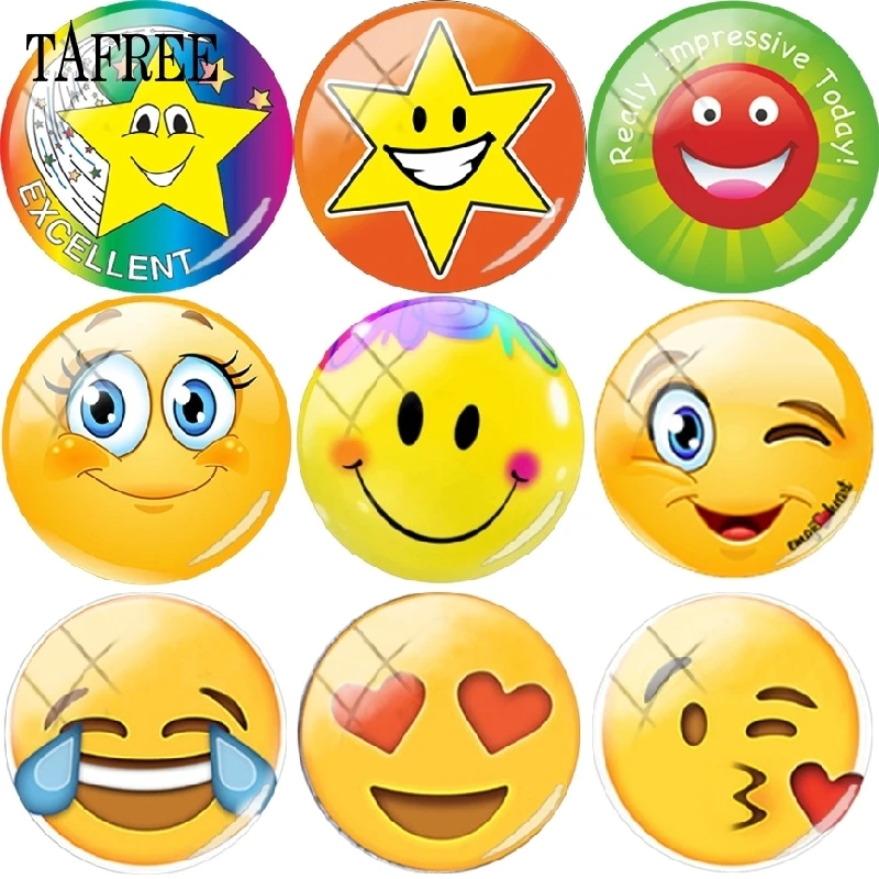 

TAFREE Excellent Star Emoticon Round Beads Glass Cabochon Dome 25mm Demo Flat Back Making Findings