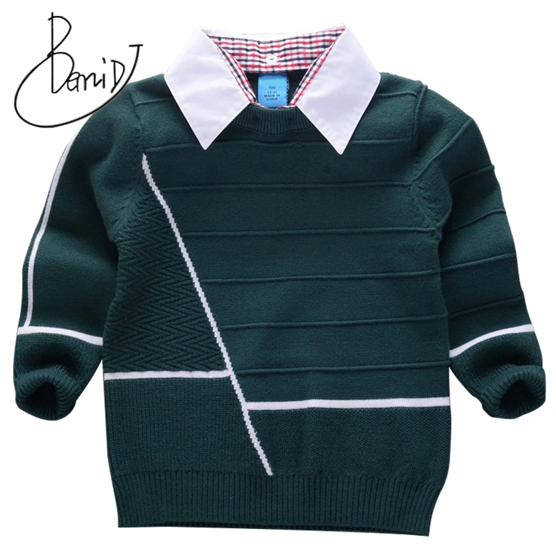 

BEMIDJ children clothing Boys pullover Geometric Pattern Full Casual Autumn Knitted Sweaters for Hot Students Cotton Clothes
