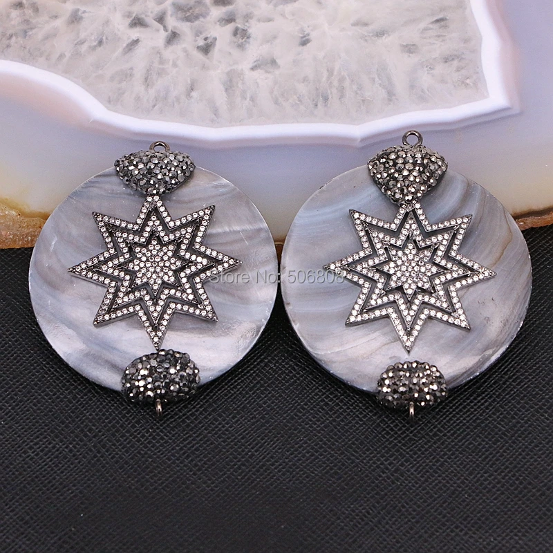 

3PCS ZYZ181-9098 Micro Pave CZ Zircon flower charms grey shell mother of pearl pendant for women DIY necklace jewelry