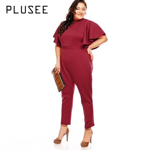 plusee plus size jumpsuit 4xl 5xl women plain red pencil pants plus size jumpsuits