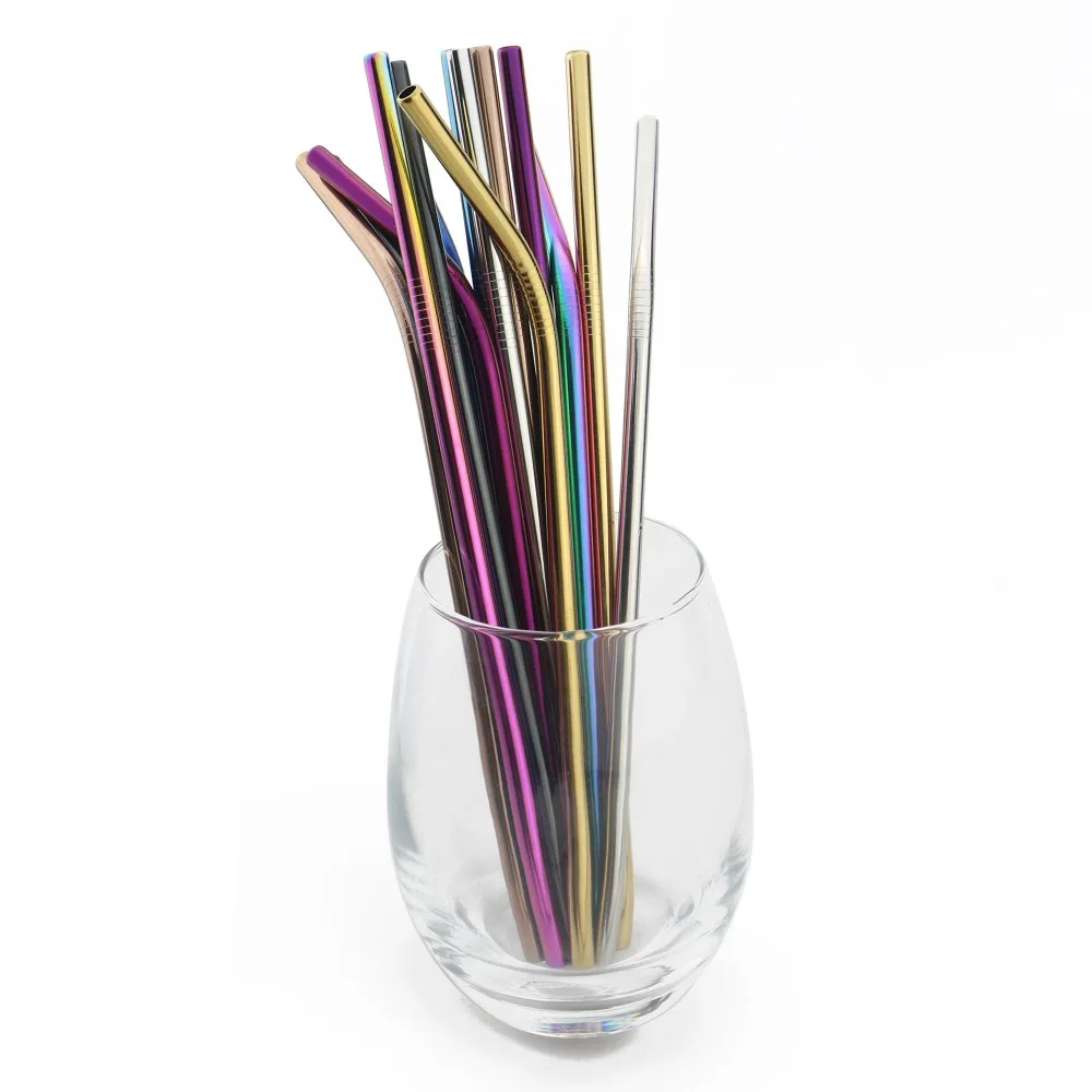 4 X Reusable Colourful Drinking Bent Metal Straw (rainbow)_h