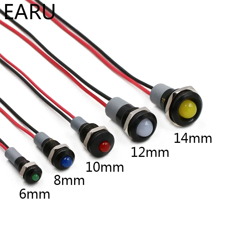

Round Type Black Body Waterproof IP67 Metal LED Warning Indicator Light Signal Lamp Pilot Wire 3V 5V 12V 24V 110V 220V Red Blue