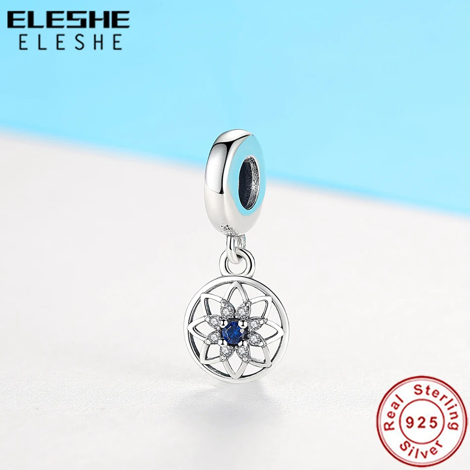 ELESHE винтажный 925 пробы серебряный синий прозрачный CZ Хрустальный цветок Висячие