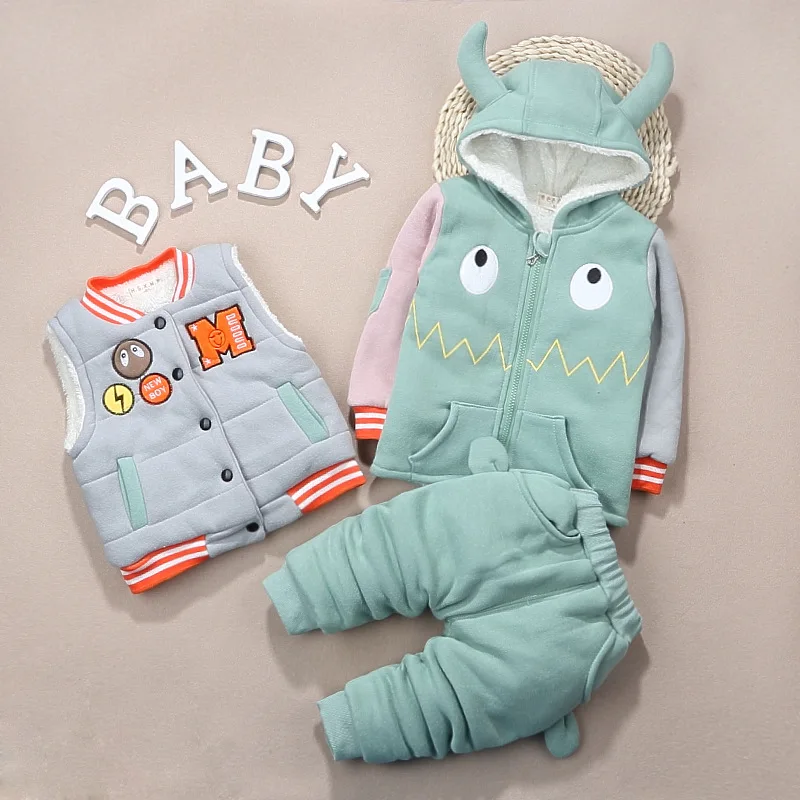 

3pcs/set Winter Children Clothing Sets Cotton Christmas Snowsuit Thicken Warm Sweatshirt Suit for Girls Boys Kids Clothes