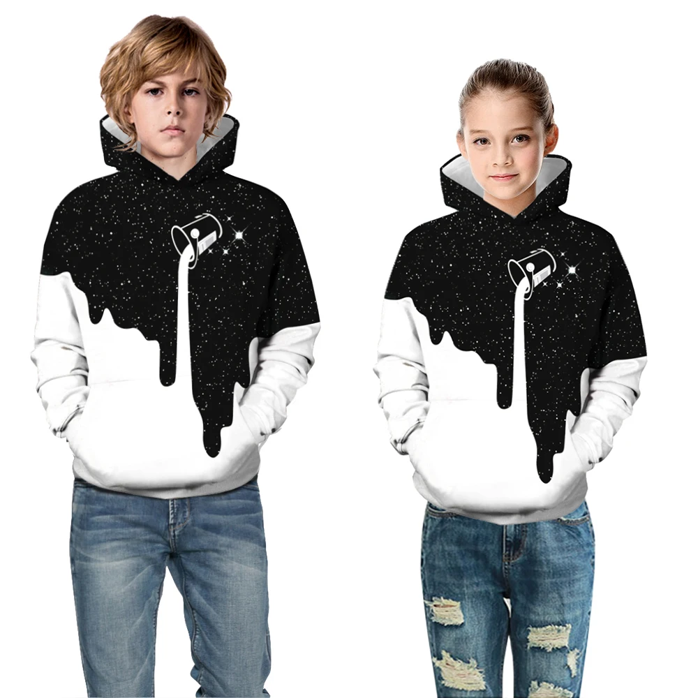 

Children Hooded Long Sleeve 3D Digital Print Space Milk Cup Design Casual Pullover Hoodies Boys and Girls 3D Hoodies