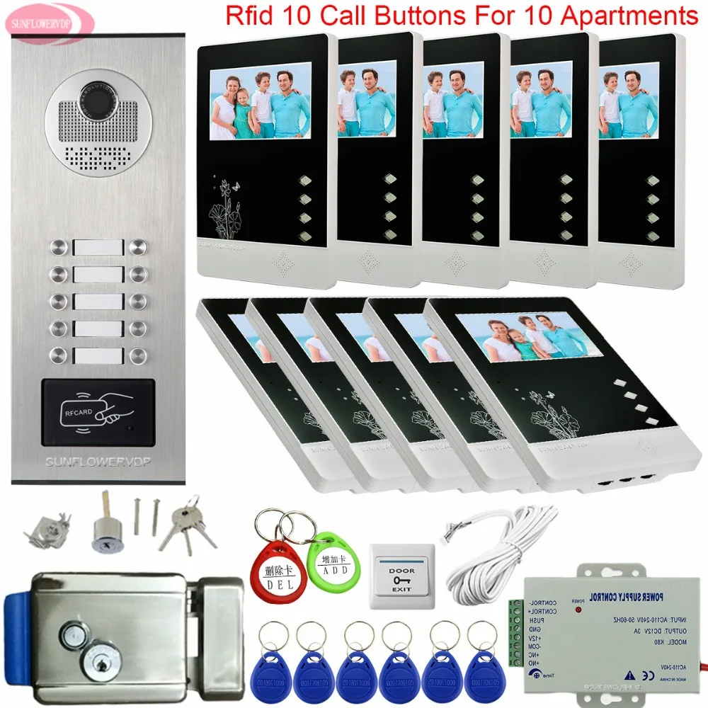 Video Intercom for a Private House Access Control Video Intercom 10 Apartments doorbell With Camera And Freephone With Intercom