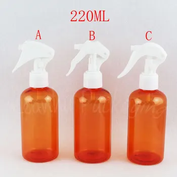 

220ML Orange Plastic Bottle With Trigger Spray Pump , 220CC Toner / Water Packaging Bottle , Empty Cosmetic Container