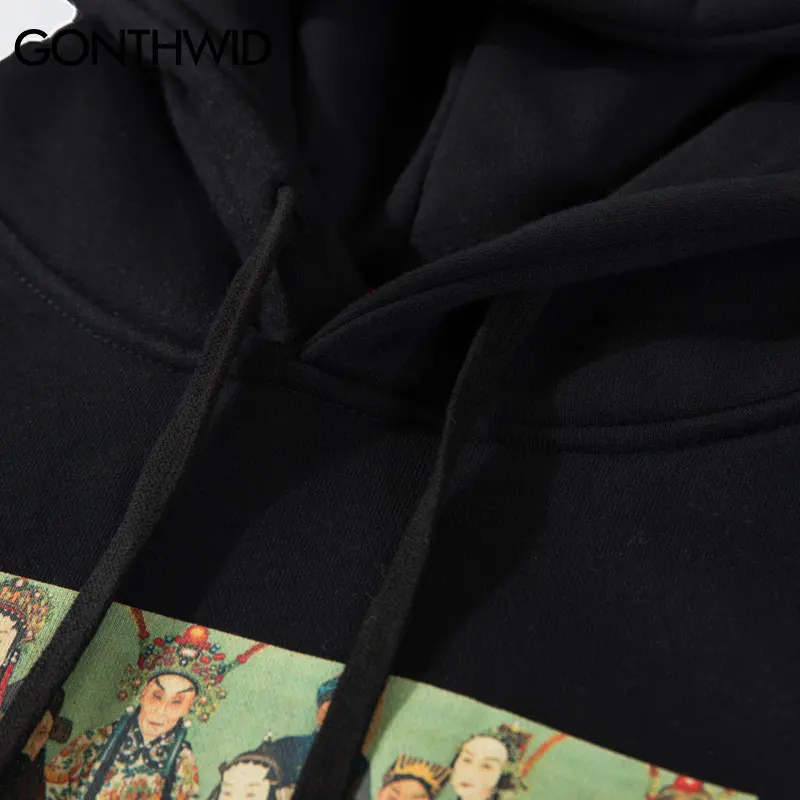 GONTHWID/флисовые толстовки с принтом китайской Пекинской оперы; уличная одежда в стиле хип-хоп; Модный Повседневный пуловер; толстовки с капюшоном; топы в стиле Харадзюку