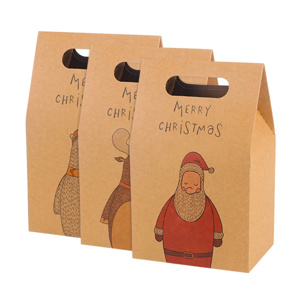 

Paper Gift Bags Retro Elk Pattern Santa Claus Packing Gift Bags Christmas Party Wedding Marriage Candies Cookie Packaging Bags
