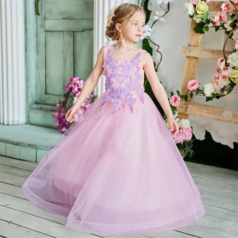 

6-14 Years Elegant Princess Dress Embroidery Flower Children Clothes Wedding Evening Dress Teen Kids Dresses for Girls Clothing
