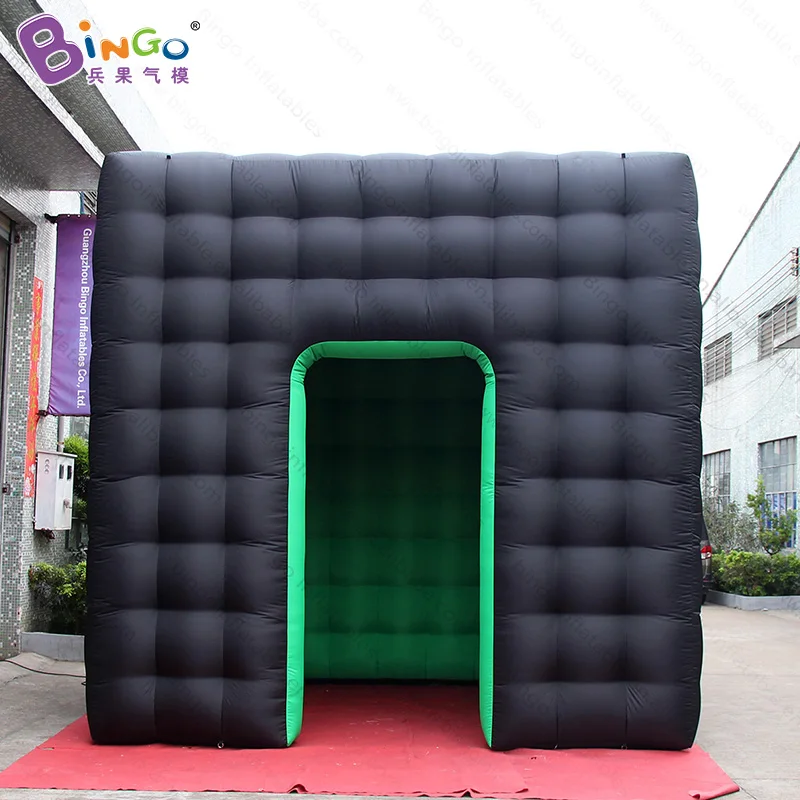  4m x 4m x 4m black exterior green interior inflatable cube booth / inflatable square tent / airblow