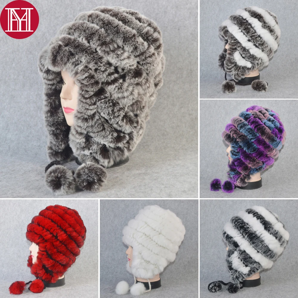 

Good Elastic Knitted Rex Rabbit Fur Beanies Hats Winter Women Real Rex Rabbit Fur Hat Lady 100% Real Natural Rex Rabbit Fur Cap