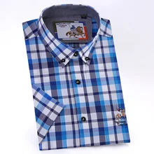 Новые мужские рубашки с коротким рукавом клетчатые рубашки модные высокое качество комфорта мягкие хлопковые повседневные мужские рубашки больших размеров M648