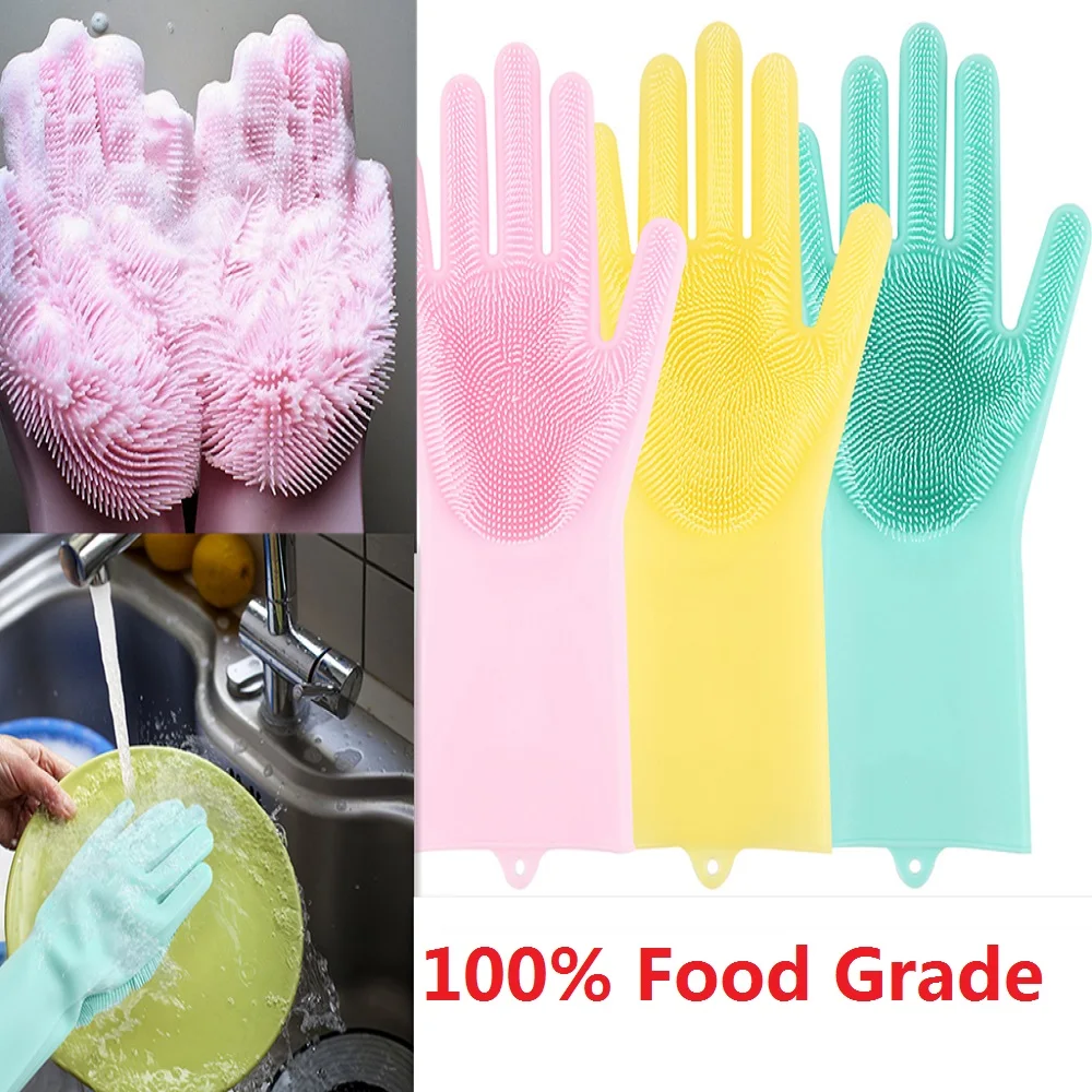 

1Pc Silicone Dishes Washing Glove with Cleaning Brush Kitchen Washing Magic Glove 100% Food Grade Dishwashing Gloves All-purpose
