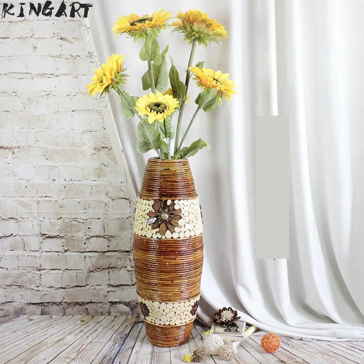 Chinese Large Bamboo Floor Vase Big Living Room Decorative Floor Vase Home Art & Craft Flower Pot Woven Retro Antique Finish