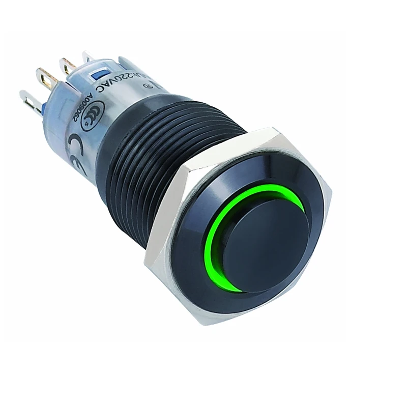 

16mm Black Momentary push button switch with led light(PM162H-11E/G/12V/A/P,CE,ROHS)