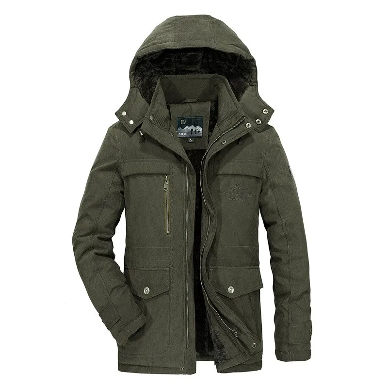 Зимняя мужская Военная тактическая куртка плюс размер 5XL пальто сафари с меховой подкладкой теплая верхняя одежда Мужская ветрозащитная Повседневная куртка с капюшоном - Цвет: army green