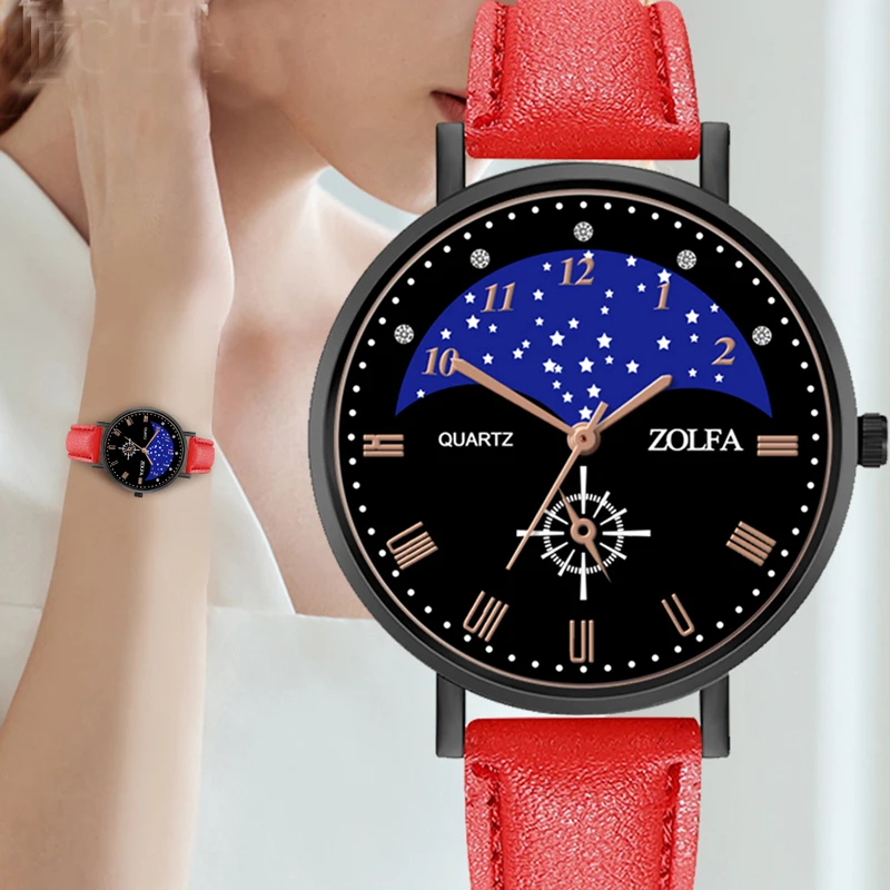 

Blue sky star watch Classic Casual Simple Quartz Wristwatch Clock Women Pattern Casual Metal Ladies WristWatch Relogio Feminino